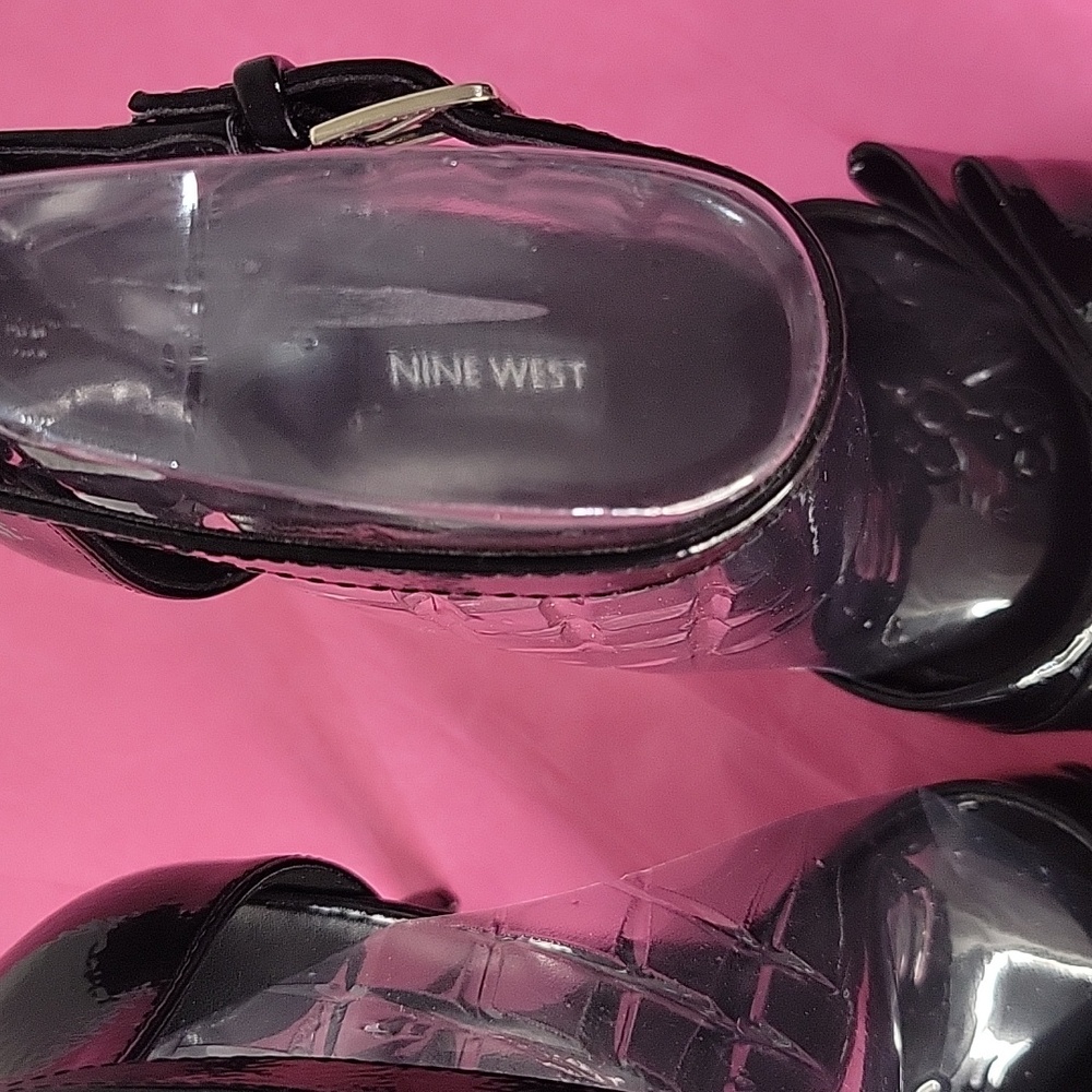 NINE WEST Black Patent Anklestrap Heels w Bow- NWOT Size 8.5 - Picture 8 of 11